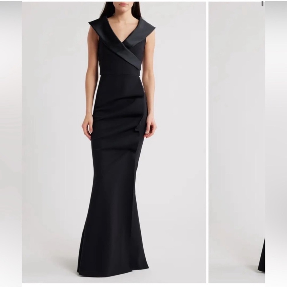 Chiara Boni Fiy Satin Trim Mermaid Gown Maxi Dress in Nero Black Size 4